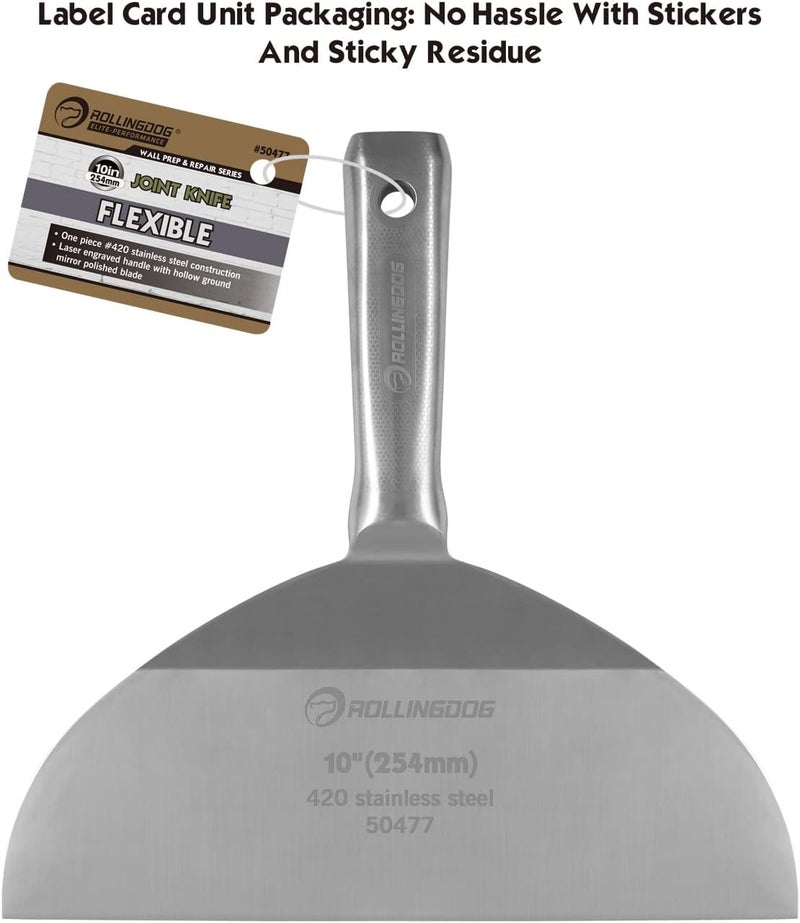 Rolling Dog Taping Knife 10 inch Putty Knife 420 Stainless Steel One Piece Drywall Joint Knife Mirror Polished Blade for Drywall, Painting - Image 4